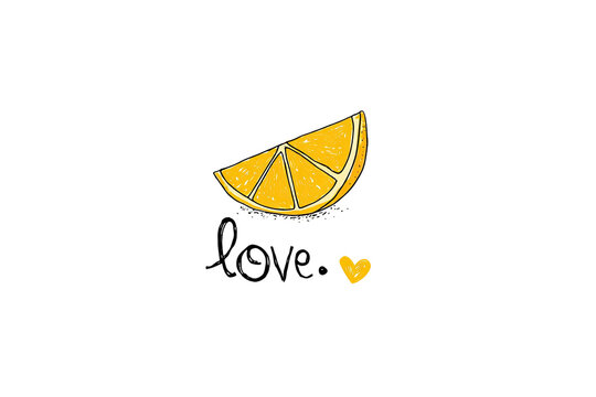 A brightly colored orange slice illustration with a cute heart, set against a stark black background