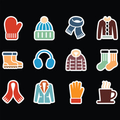Winter Clothing Icon Set: Cozy Apparel and Accessories Collection Vector