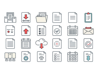 Collection of Essential Office and Business Document Icons for Digital Productivity and Organization Vector Illustration