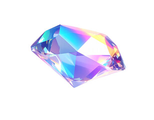 Hand Holding Shining Light Bulb with Energy Rays, Creative Concept, isolated - Floating 3D Diamond with Soft Shadow, Pastel Rainbow Reflection, isolated