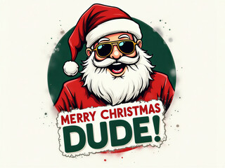 Cool Santa Claus with Sunglasses and &lsquo;Merry Christmas Dude&rsquo; Typography Graphic