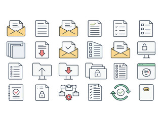 Collection of Flat Style Document Icons for Web and Mobile Design Interface Offering File Management Solutions and Data Security Features