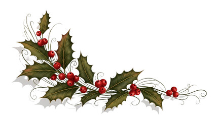 Fototapeta premium Christmas Holly Leaves and Berries Corner Decoration