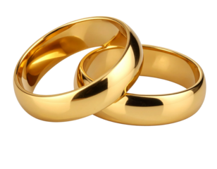 Hand Holding Shining Light Bulb with Energy Rays, Creative Concept, isolated - Golden Marriage Rings Interlocked Isolated on Transparent Background