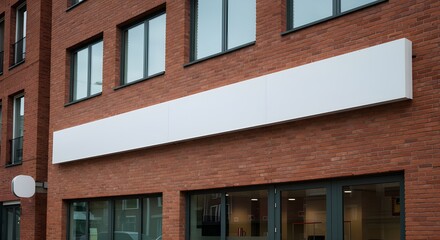 Fototapeta premium Contemporary Brick Storefront with Large Empty Billboard Above Glass Entrance