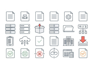 Data Management and Processing Icons for Digital Solutions and Information Technology Streamlined Digital Workflow