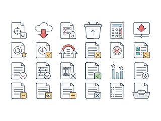 Diverse Collection of File and Document Icons Representing Various Operations and Statuses for Digital Organization and Management