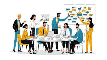 Professional business team engaging in strategic planning and collaborative project discussion meeting