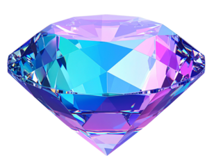 Hand Holding Shining Light Bulb with Energy Rays, Creative Concept, isolated - Rotated Faceted Diamond with Iridescent Pastel Surface, Side Angle, isolated