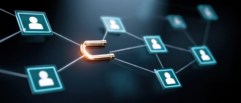 Magnet attracting user icon phishing concept network security warning emotional scene