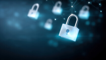 Secure lock network phishing concept digital security padlock glowing connection protecting data and preventing cyber attack emotion of vigilance