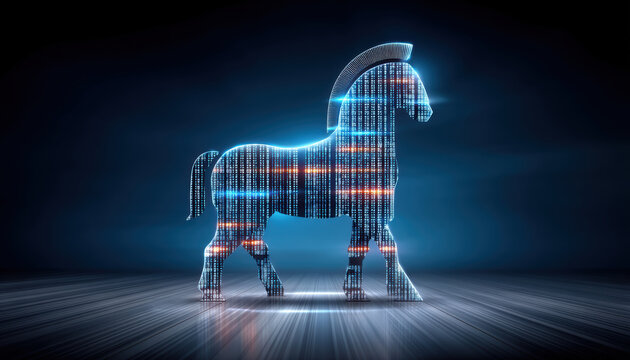 Phishing concept cybersecurity trojan horse digital code data breach network threat malware illusion
