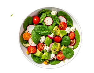 Hand Holding Shining Light Bulb with Energy Rays, Creative Concept, isolated - Top View of Healthy Mixed Green Salad Bowl PNG Cutout