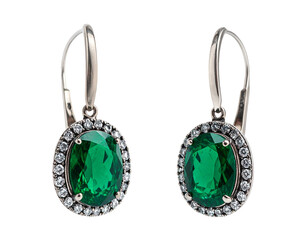 Hand Holding Shining Light Bulb with Energy Rays, Creative Concept, isolated - Vintage Emerald Stud Earrings with Diamond Halo, Angled Side View, isolated