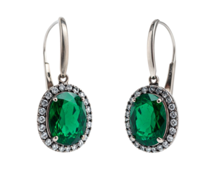 Hand Holding Shining Light Bulb with Energy Rays, Creative Concept, isolated - Vintage Emerald Stud Earrings with Diamond Halo, Angled Side View, isolated