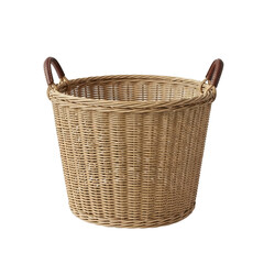 Obraz premium Wicker Laundry Basket with Leather Handles isolated on a transparent background