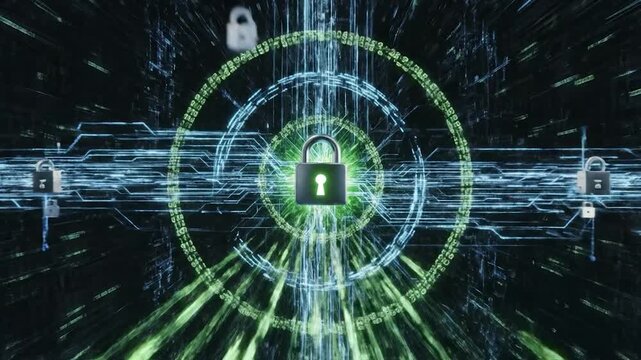 サイバーセキュリティの概念を示す抽象的なデジタルアート