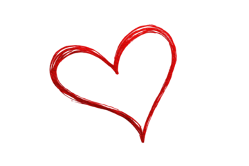 A vibrant red heart drawn with a textured brushstroke against a stark black background