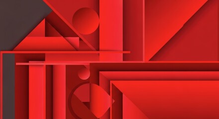 Abstract Red Geometric Shapes Overlapping Layers