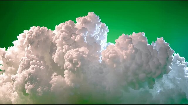 Cumulus cloud cluster on clean chroma green backdrop