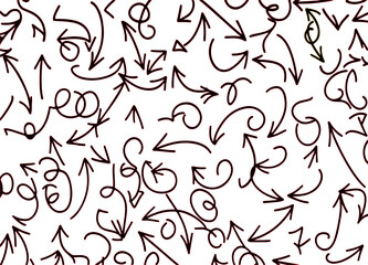 A chaotic collection of hand drawn black arrows and scribbles on a white background