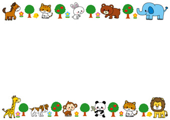 動物, フレーム, 動物園, 象, クマ, ライオン, ウサギ, パンダ, ネコ, 熊, サル, ゾウ, キリン, 馬, 犬, 猫, アニマル, ウマ, ひよこ, 生物, 飼育, 可愛い, 生き物, サファリパーク, メッセージ, お知らせ, 飾り枠, 枠, 保育園, 幼稚園, 子供, 小学校, 小学生, かわいい, セット, キャラクター, 絵本, 花, りんご, 木, 猿, 複数, 肉食動物, © 満載