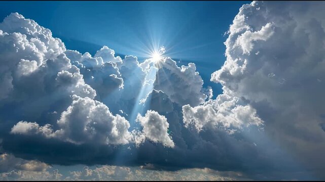Radiant sunburst over towering cumulus