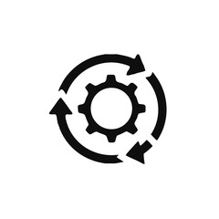 Workflow process icon in flat style. settings reload vector illustration isolated on white background. Gear cog wheel with arrows business concept.
