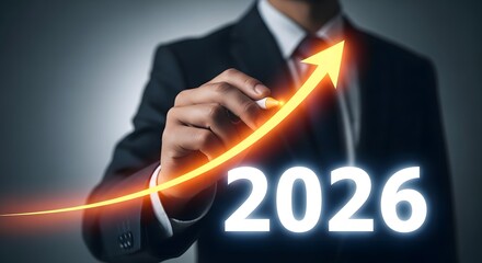 Hand Drawing Upward Arrow Graph for 2026 Growth marker