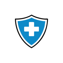 Fototapeta premium Immune system icon logo design template. Medical cross in the shield. Vector