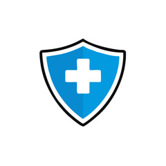 Fototapeta premium Immune system icon logo design template. Medical cross in the shield. Vector