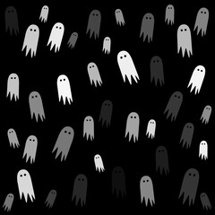 Somany ghosts flying Seamless Black and White Halloween Pattern &ndash; Tileable Spooky Background with Icons and Symbols