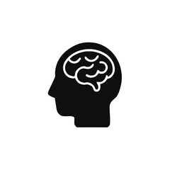 Human head with brain icon, brain symbol in flat style isolated on white background, vector illustration