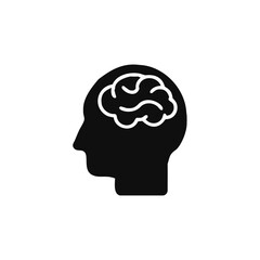 Human head with brain icon, brain symbol in flat style isolated on white background, vector illustration