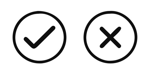 Check mark and cross icon isolated on white background. flat round buttons Tick sign symbol. Check Mark icon set. Check Mark right symbol,Test question. vector illustration