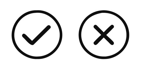 Check mark and cross icon isolated on white background. flat round buttons Tick sign symbol. Check Mark icon set. Check Mark right symbol,Test question. vector illustration