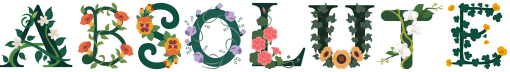 ABSOLUTE, Floral Typography Alphabet Vector Design