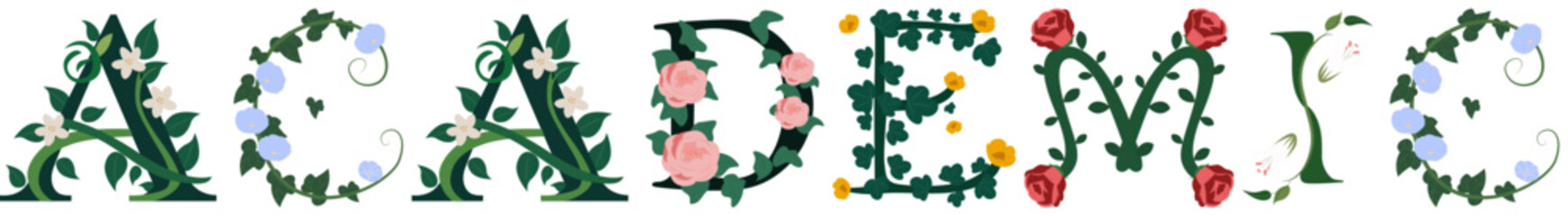 ACADEMIC, Classic Floral Typography Vector Art