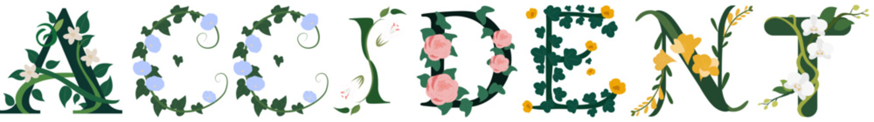 ACCIDENT, Classic Botanical Alphabet Illustration
