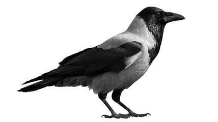 Obraz premium Hooded crow in detailed black and white artful rendering