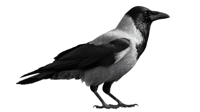 Hooded crow in detailed black and white artful rendering