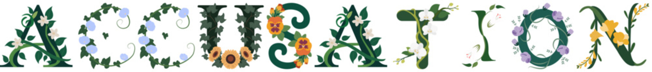 ACCUSATION, Romantic Botanical Letter Typography