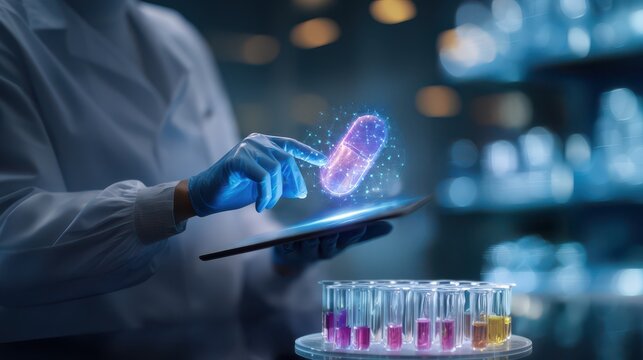 Pharmaceutical Research Tablet Displayed in Hologram for Advanced Development