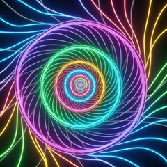 Vibrant neon vortex mesmerizing optical illusion, hypnotic colorful glow