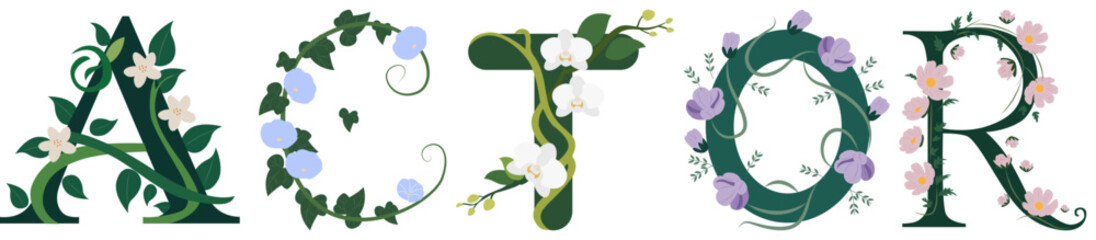 ACTOR, Artistic Botanical Letter Vector Print