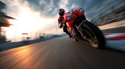 Naklejka premium Motorcycle Rider on Forest Highway Adventure