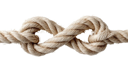 Fototapeta premium Close-up view of a thick, beige rope tied in a figure-eight knot, against a black background