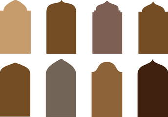Collection of Islamic door and window shape. Arch window vector set. Mosque windows shape in oriental style. Islamic door set, flat arabic frames or arabian arches 