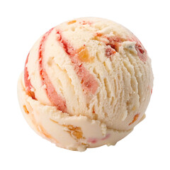 Closeup of a delicious scoop of vanilla ice cream with vibrant strawberry ribbons, isolated on white isolated on transparent background