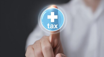 A hand presses an illuminated button symbolizing positive tax implications, conveying the essence of financial health and optimism. ..Created with Generative AI, not depicting real subjects.